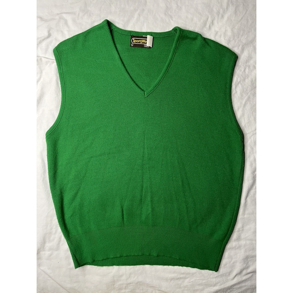 Vintage Sears Sportswear Sweater Best Men's Large Green Sleeveless Style 39708